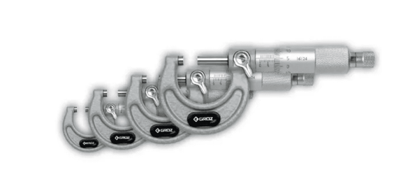 MM/0-100/ST4 GROZ OUTSIDE MICROMETER SET, 4 PIECE, 0 -100MM, 0.01MM, RATCHET STOP, PAINTED FRAME