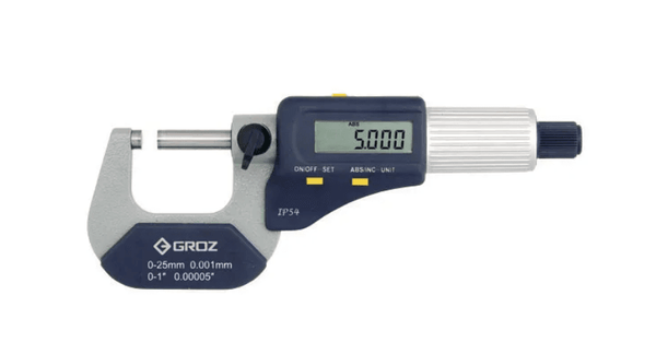 MMED/1 GROZ IP54 ELECTRONIC MICROMETER, 0-1/0-25MM, 0.00005/0.001MM,FRICTION THIMBLE, PAINT FRAME