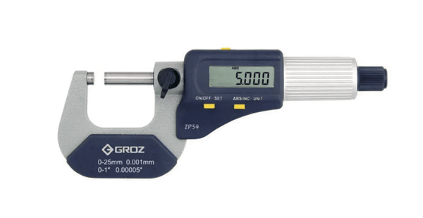 MMED/2 GROZ IP54 ELECTRONIC MICROMETER, 1-2/25-50MM, 0.00005/0.001MM,FRICTION THIMBLE, PAINT FRAME
