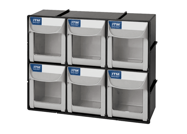 ITM FLIP OUT PARTS BIN, 6 DRAWER, 303W X 106D X 253H