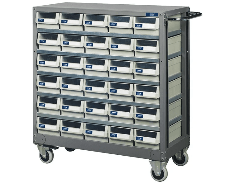 ITM MOBILE PARTS CABINET, METAL, 30 DRAWERS 880W x 400D x 880H