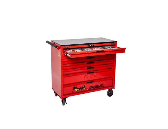 TENG 622PCE 37" 7 DRAWER ROLL CABINET TOOL KIT, METRIC & IMPERIAL, PS TRAYS, RED