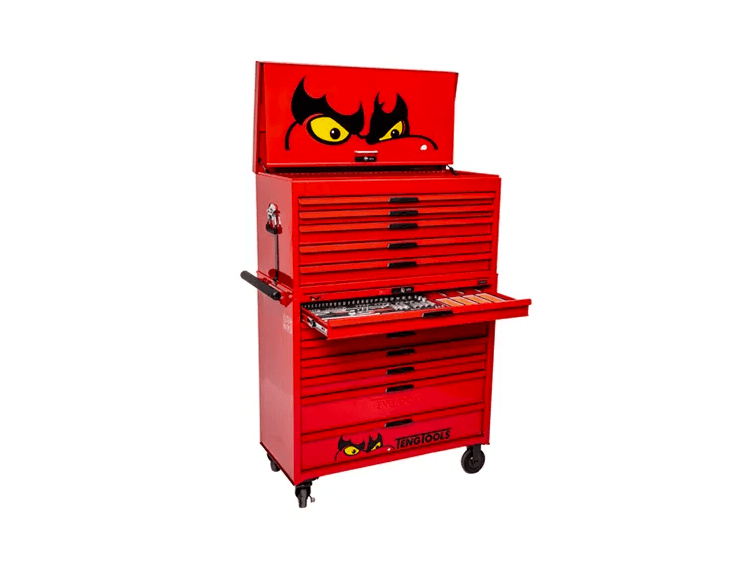 TENG 846PCE 37" 12 DRAWER STACK TOOL KIT, METRIC & IMPERIAL, EVA TRAYS, RED