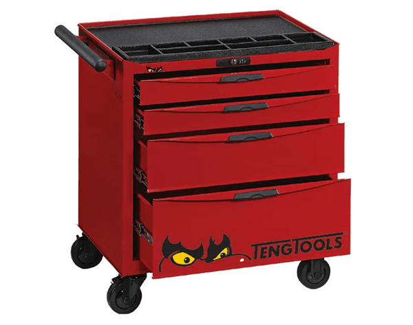 TENG 26" PRO LOW HEIGHT ROLL CABINET, 4 DRAWERS, RED