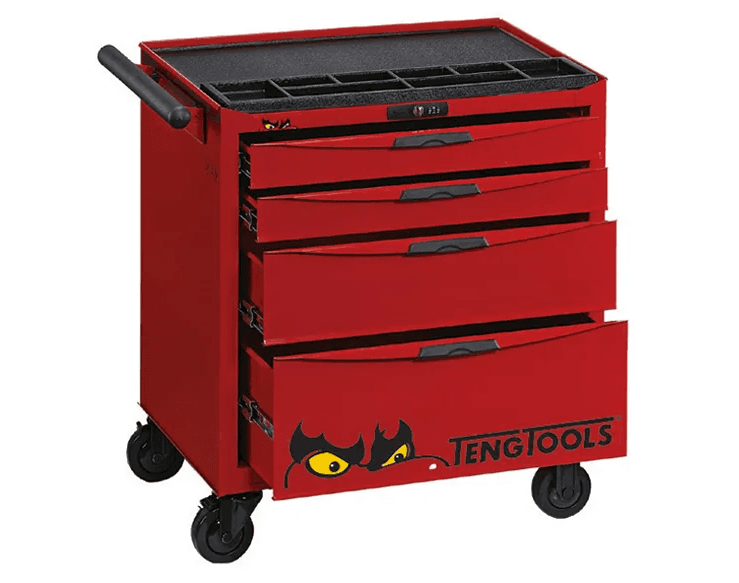 TENG 26" PRO LOW HEIGHT ROLL CABINET, 4 DRAWERS, RED