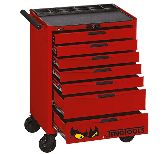 TENG 26" PRO ROLL CABINET, 7 DRAWERS, RED