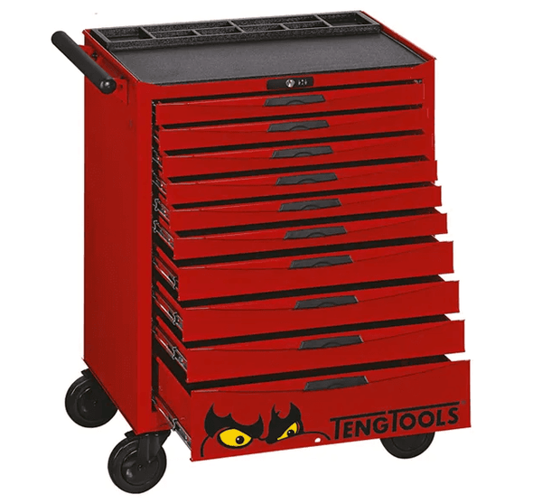 TENG 26" PRO ROLL CABINET, 10 DRAWERS, RED