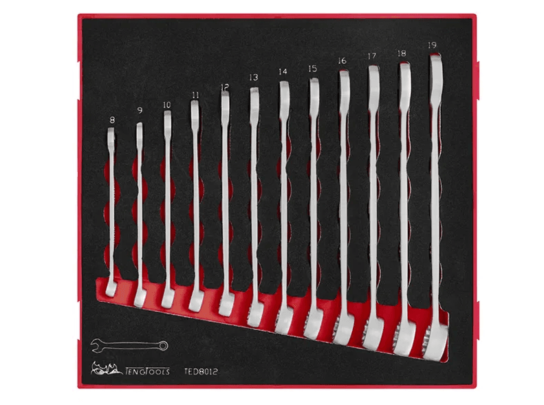TENG 12PCE ANTI-SLIP COMBINATION SPANNER SET 8-19MM - TED-TRAY