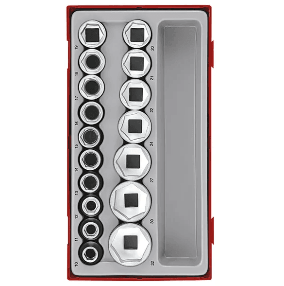 TENG 17PCE 1/2" DR. 6PNT SOCKET SET 10-32MM - TC-TRAY