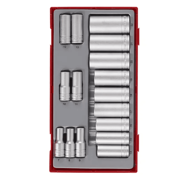 TENG 16PCE 3/8" DR. DEEP SOCKET SET 7-22MM (12-PT) - TC-TRAY