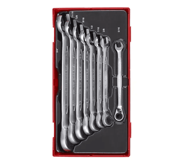 TENG 8PCE REVERSIBLE RATCHET AF COMBINATION SPANNER SET - TC-TRAY