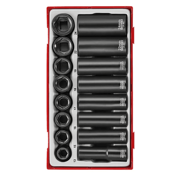 TENG 16PCE 1/2" DR. MM REG/DEEP IMP SOCKET SET - TC-TRAY
