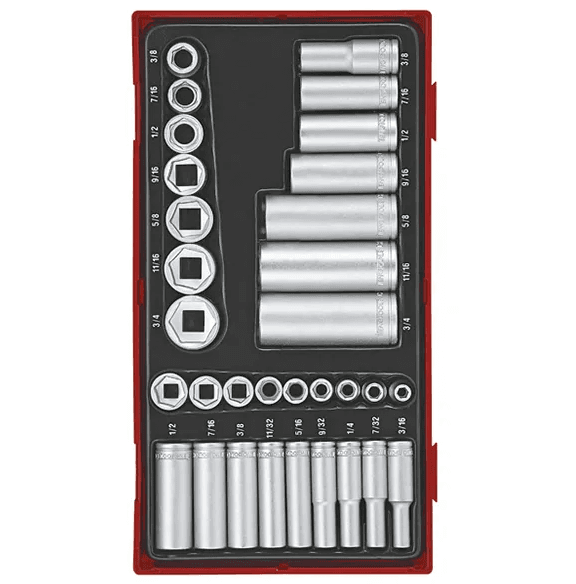 TENG 32PCE 1/4" & 3/8" DR. REG/DEEP AF SOCKET SET - TC-TRAY