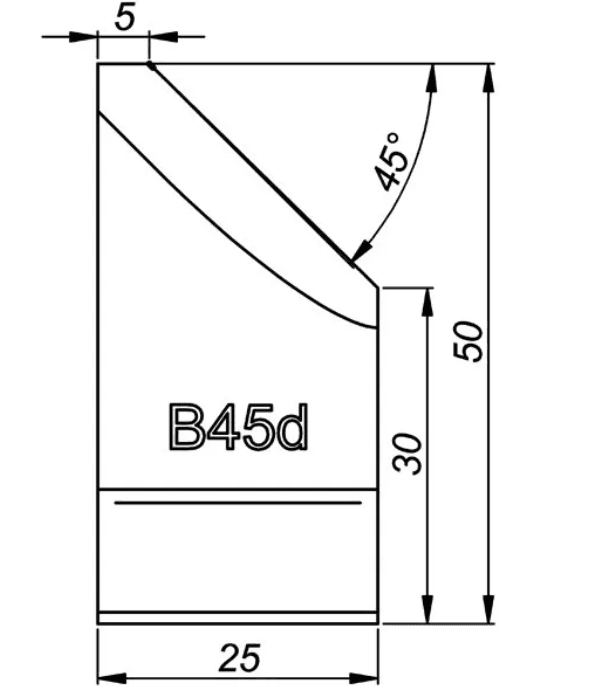 ITM EXTERNAL TOOL BIT, B45D, 45 DEG X 50MM HIGH, TO SUIT PRO5PB BEVELLER