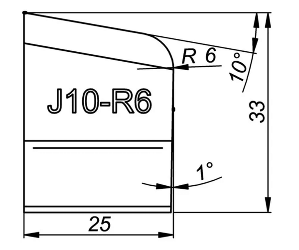 ITM J-BEVELLING TOOL BIT, J10/R6, 10 DEG X 33MM HIGH, 6MM RADIUS TO SUIT PRO5PB BEVELLER