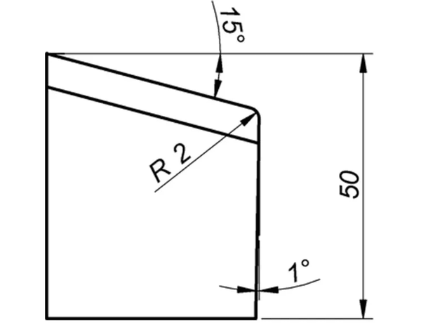 ITM J-BEVELLING TOOL BIT, J15/50/R2, 15 DEG X 50MM HIGH, 2MM RADIUS T/S PRO10PB