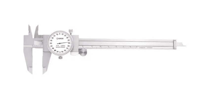 DLC/150 GROZ DIAL CALIPER, METRIC 0-150MM, 0.02MM, WHITE FACE, RANGE PER REVOLUTION:2MM, WITH THUMB WHEEL