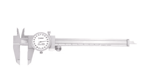 DLC/200 GROZ DIAL CALIPER, METRIC 0-200MM, 0.02MM, WHITE FACE, RANGE PER REVOLUTION:2MM, WITH THUMB WHEEL