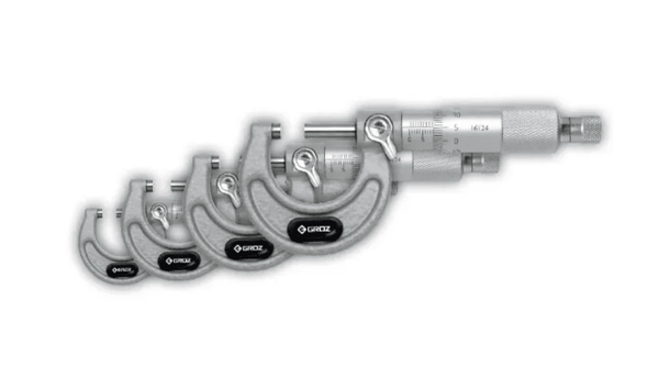 MM/0-150/ST6 GROZ OUTSIDE MICROMETER SET, 6 PIECE, 0 -150MM, 0.01MM, RATCHET STOP, PAINTED FRAME