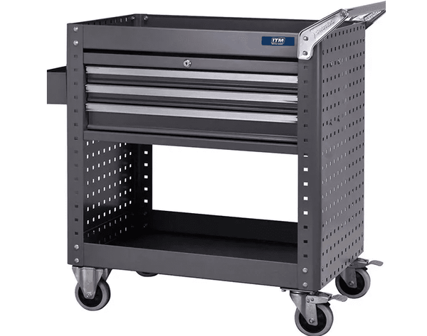ITM TOOL CART,  SHELF WITH SIDE PANELS & 3 LOCKABLE DRAWERS,  873 W X 500 D X 880 H