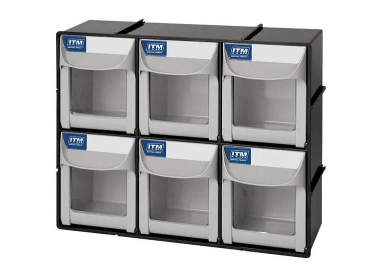 ITM FLIP OUT PARTS BIN, 6 DRAWER, 303W X 106D X 253H