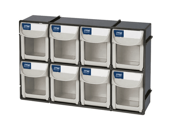 ITM FLIP OUT PARTS BIN, 8 DRAWER, 303W X 87D X 203H