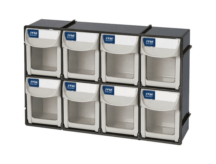 ITM FLIP OUT PARTS BIN, 8 DRAWER, 303W X 87D X 203H
