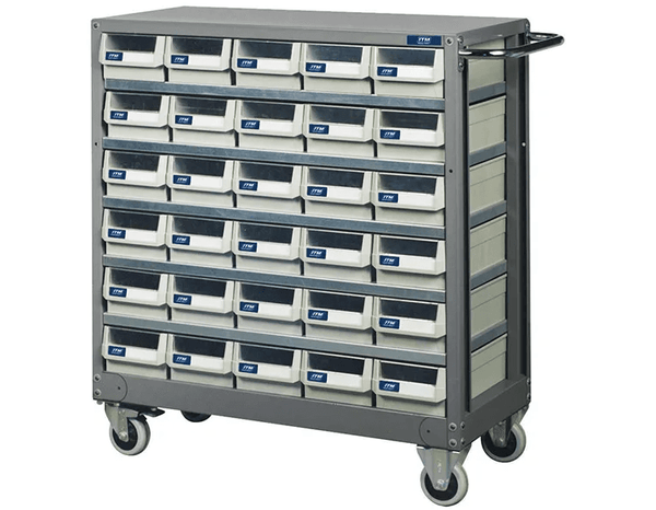 ITM MOBILE PARTS CABINET, METAL, 30 DRAWERS 880W x 400D x 880H
