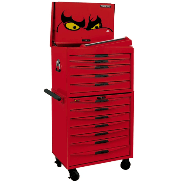 TENG 408PCE 26" 12 DRAWER STACK TOOL KIT, METRIC & IMPERIAL, EVA TRAYS, RED