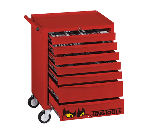 TENG 277PCE 26" 7 DRAWER ROLL CABINET TOOL KIT, METRIC, PS TRAYS, RED