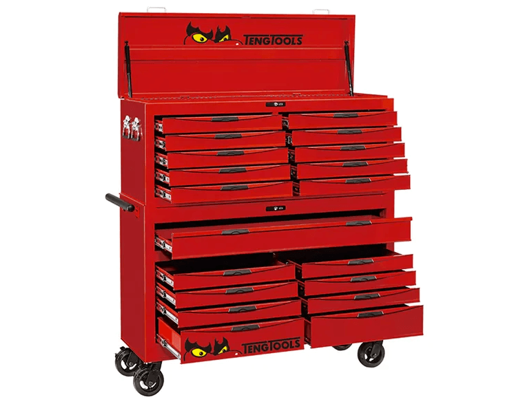 TENG 1185PCE 53" 19 DRAWER STACK TOOL KIT, METRIC & IMPERIAL, PS TRAYS, RED