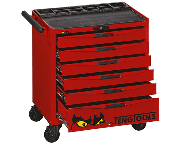 TENG 26" PRO LOW HEIGHT ROLL CABINET, 6 DRAWERS, RED