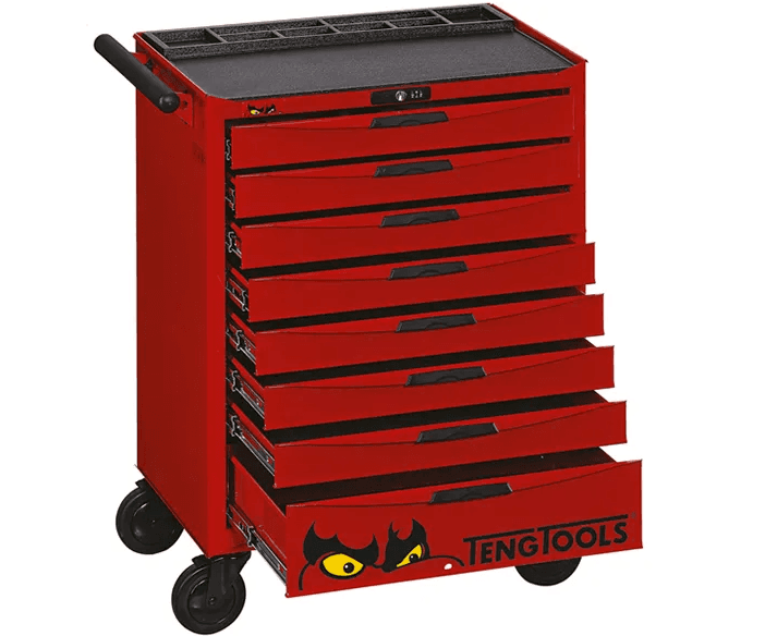 TENG 26" PRO ROLL CABINET, 8 DRAWERS, RED