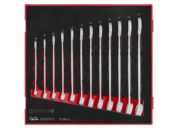 TENG 12PCE ANTI-SLIP COMBINATION SPANNER SET 8-19MM - TED-TRAY