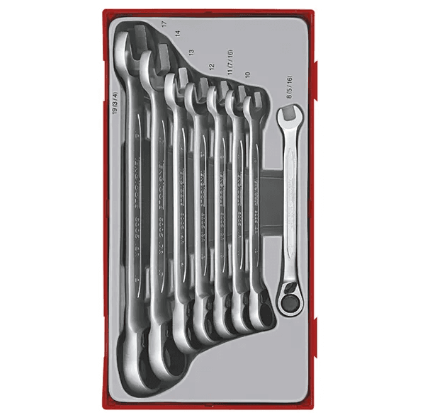 TENG 8PCE REVERSIBLE RATCHET COMBINATION SPANNER SET 8-19MM - TC-TRAY