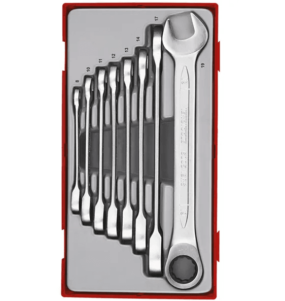 TENG 8PCE RATCHET COMBINATION SPANNER SET 8-19MM - TC-TRAY