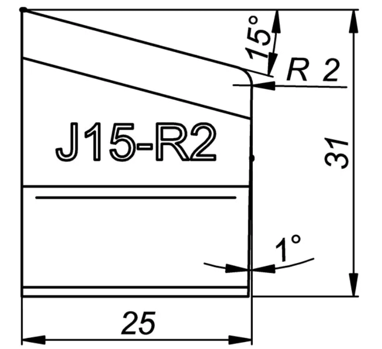 ITM J-BEVELLING TOOL BIT, J15/R2, 20 DEG X 31MM HIGH, 8MM RADIUS TO SUIT PRO5PB BEVELLER
