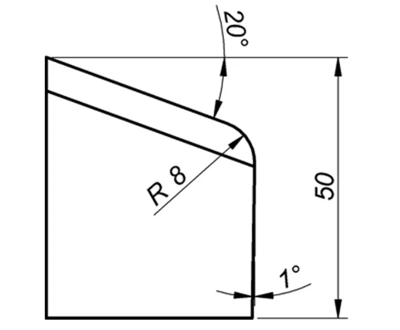 ITM J-BEVELLING TOOL BIT, J20/50/R8, 20 DEG X 50MM HIGH, 8MM RADIUS T/S PRO10PB